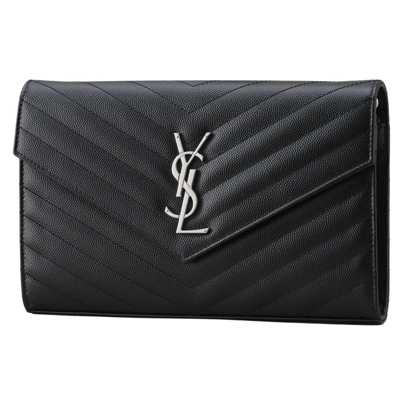 YVES SAINT LAURENT(USED)생로랑 377828 모노그램 쉐브론 체인 숄더백 블랙은장